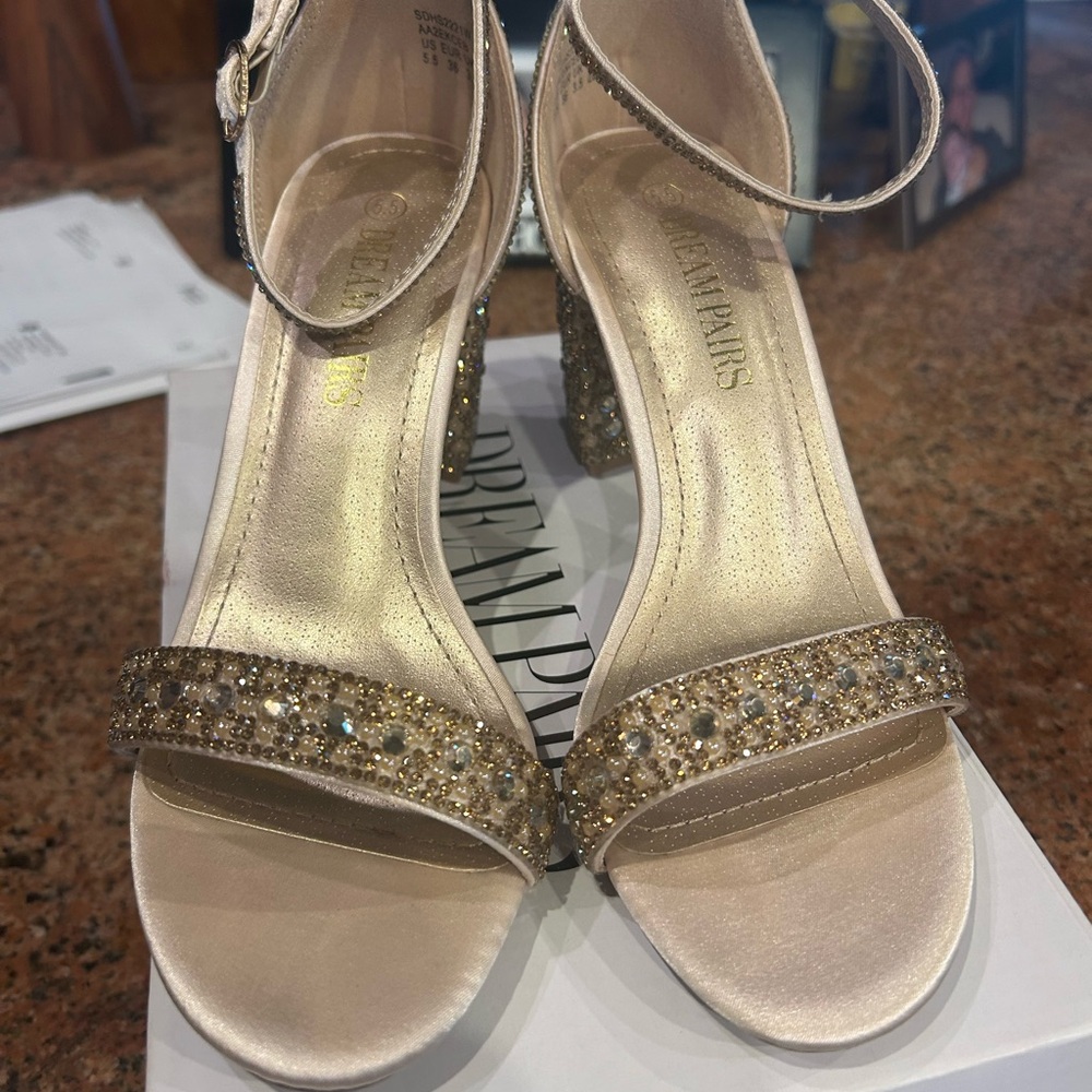 Dream Pairs Gold Rhinestone Heels